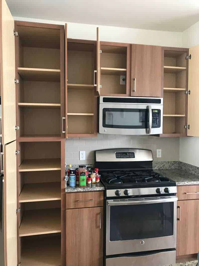 Cabinets emptied during KonMari method