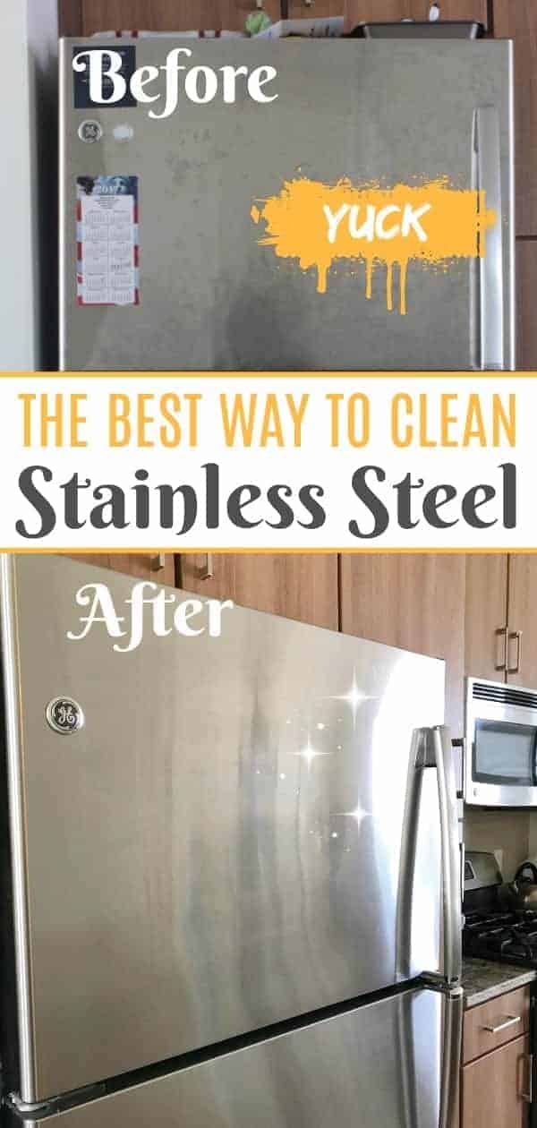 Before and after comparison of clean stainless steel fridge
