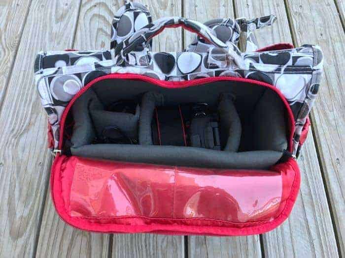 A diaper bag converted into camera bag