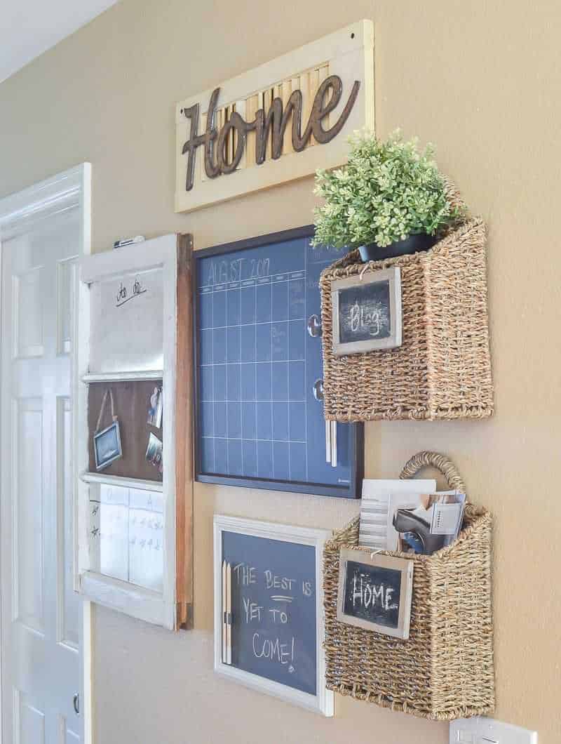 Beautiful command center with baskets and chalkboard 