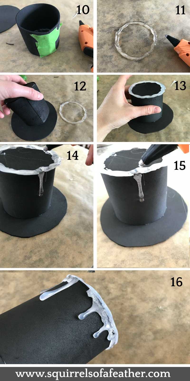 Gluing snowman hat craft 