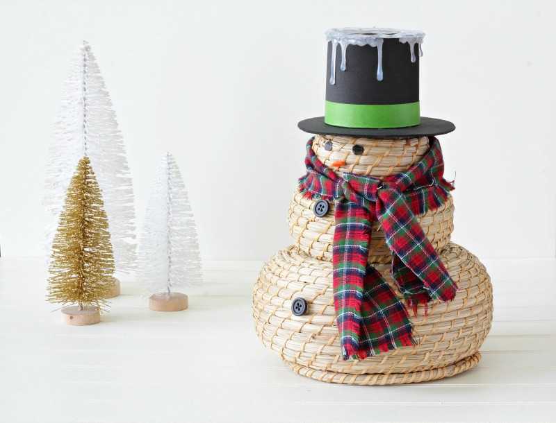 A snowman craft with a black hat