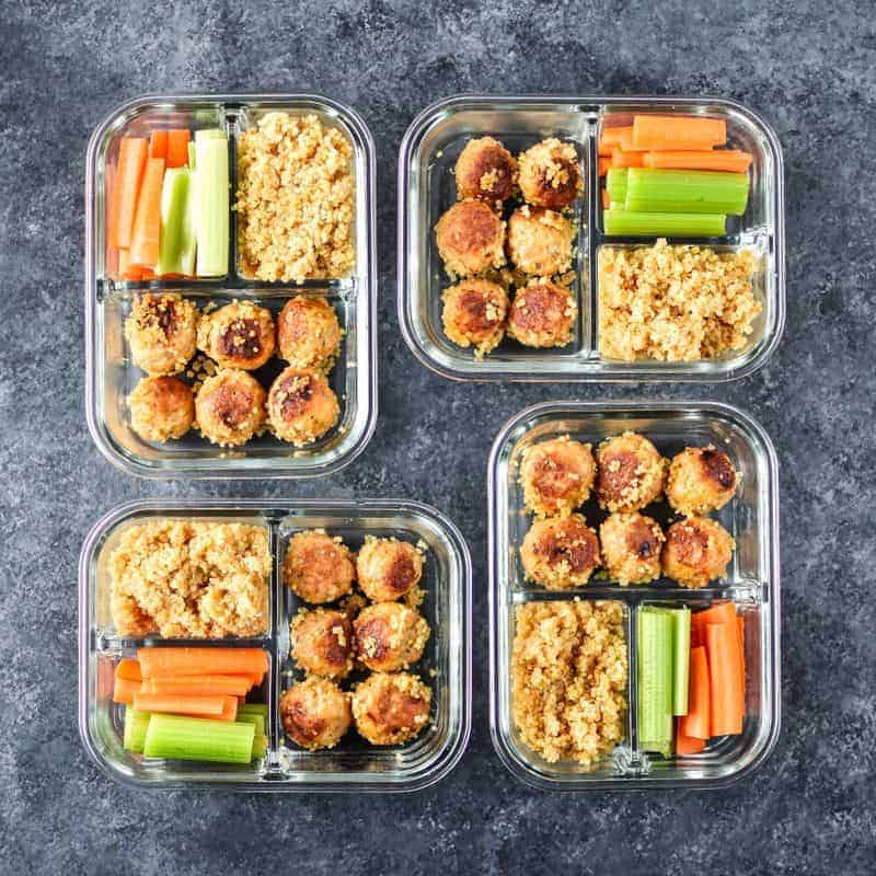 Close up of work lunch box ideas for meatballs