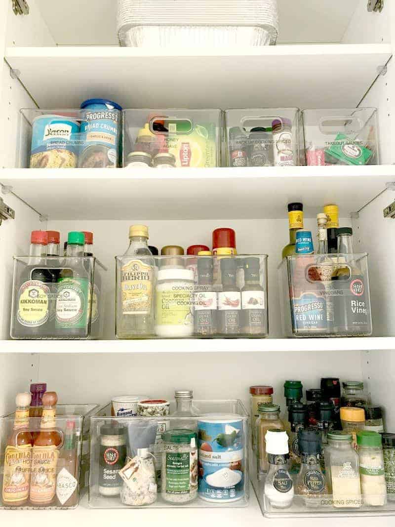 Pantry organization with clear bins
