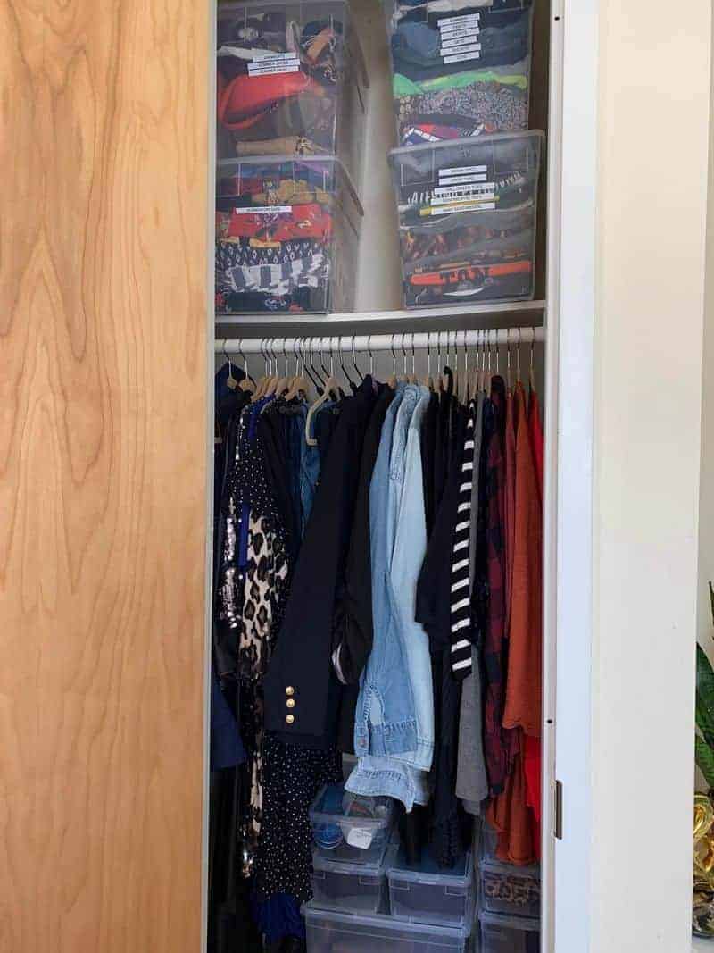 Vertical storage in small closet to stay organized