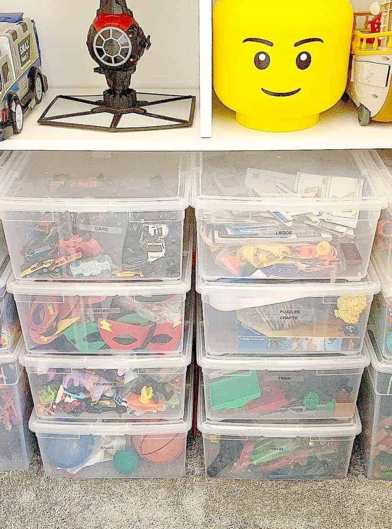 Toy organization in neat plastic bins