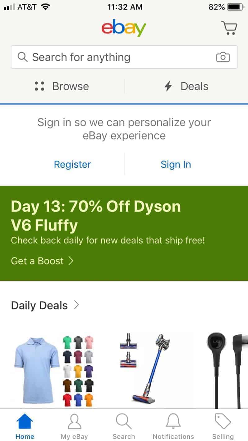 Signing up for eBay on the eBay app