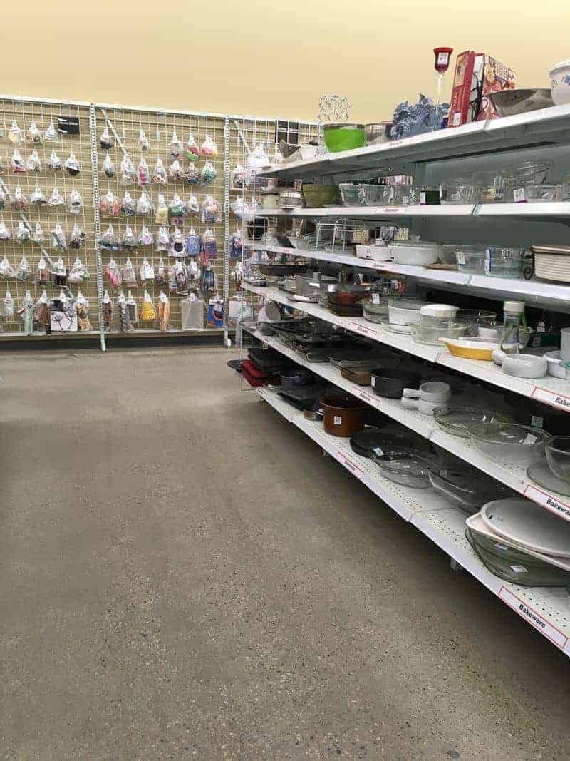 Shelves at a thrift store