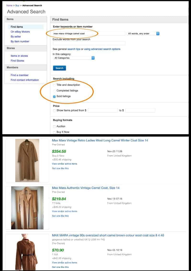 Showing how to use eBay advanced search