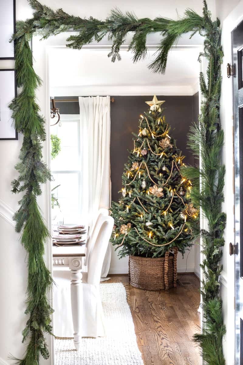 A minimalist christmas tree with farmhouse decor