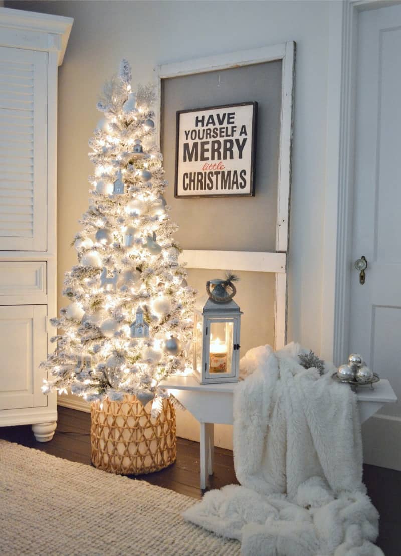 White flocked minimalist Christmas tree