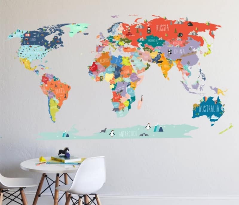 A colorful world map for child's bedroom