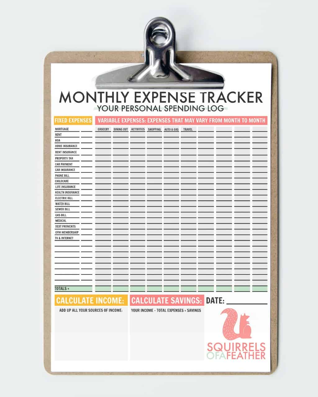 monthly expense tracker free printable