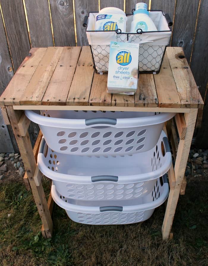 DIY Laundry Basket organizer out of wood pallets