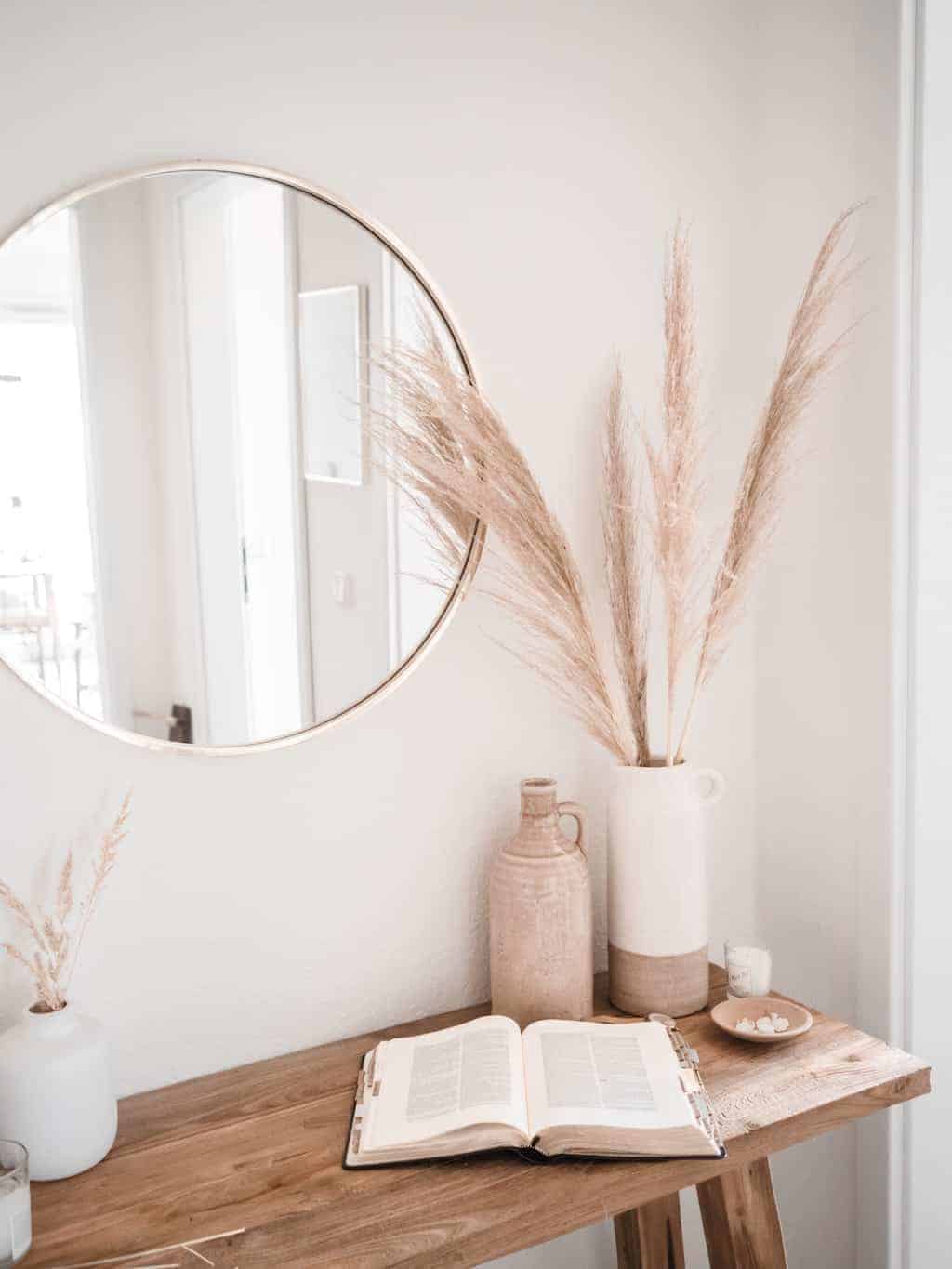 A minimal apartment decorate in a simple boho style