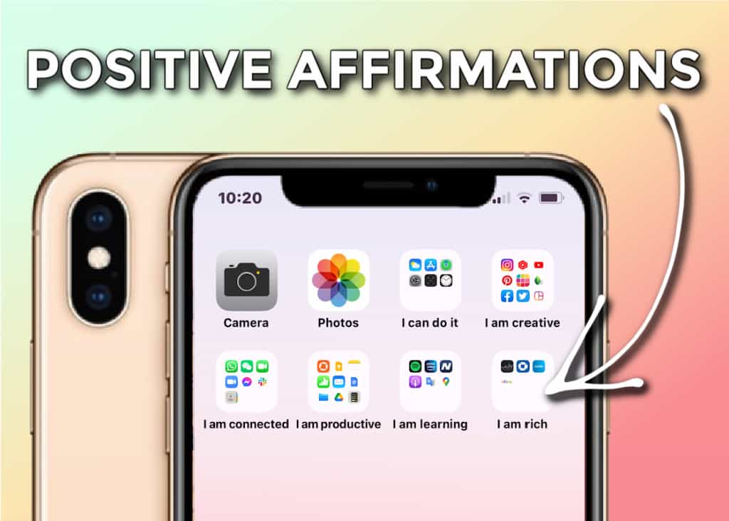 Close up of apps organized as positive affirmations with Law of Attraction