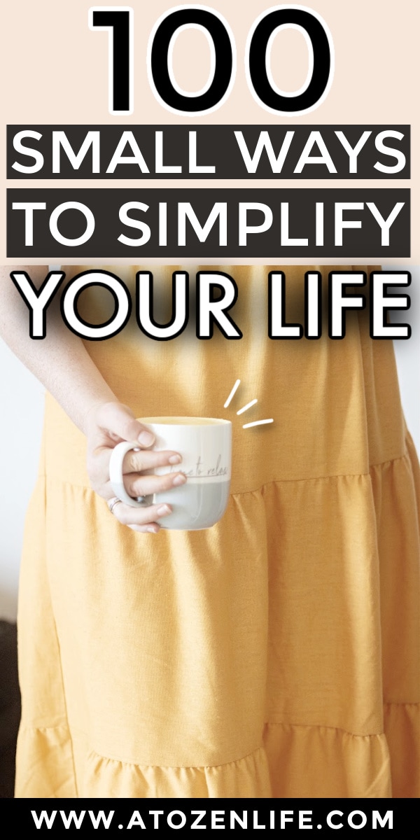 A woman working to simplify her life as she drinks coffee