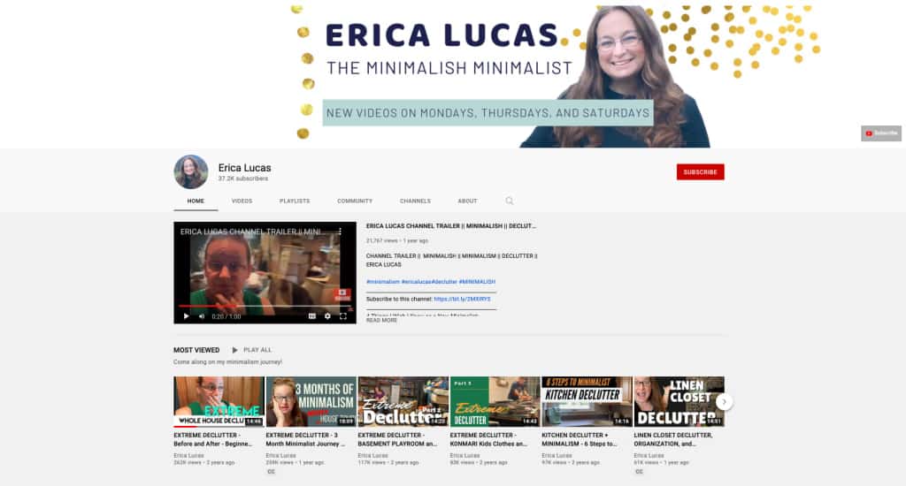 A screenshot of minimalish minimalist Erica Lucas' channel