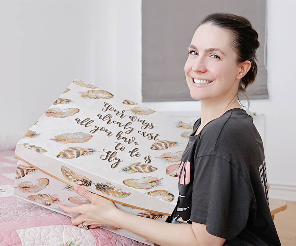 A minimalist holding her adult memory box