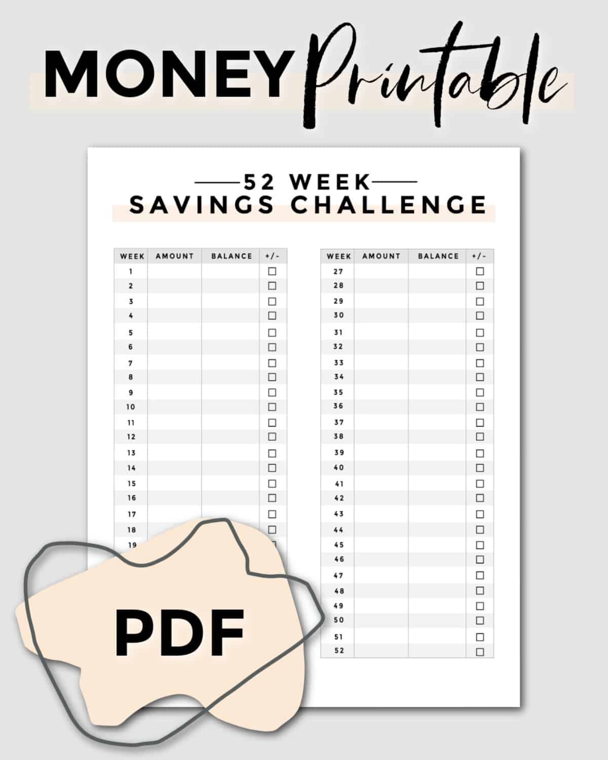 52 week money challenge printable pdf 2022