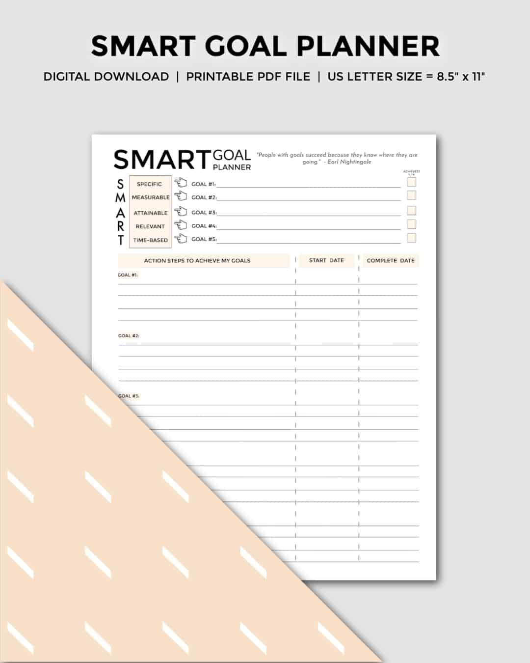 A SMART goal printable planner to set and achieve goals