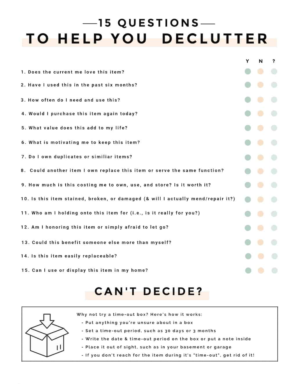 15 Decluttering Questions to Ask Yourself and Make Choices Easier! [PDF]