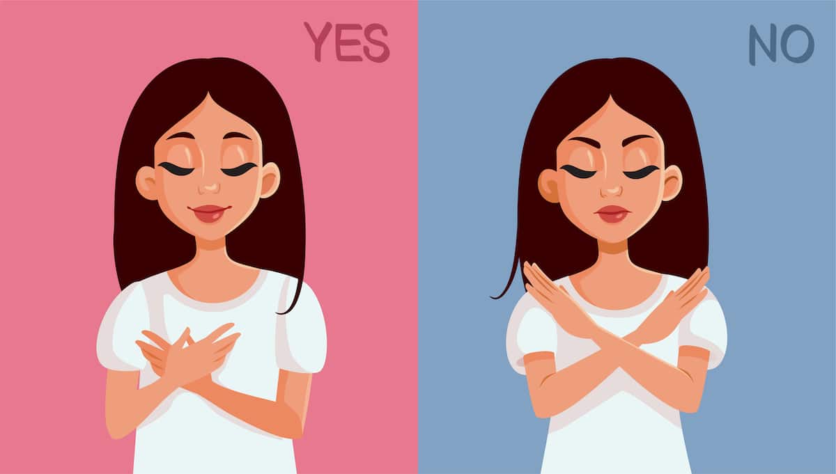 A cartoon of a woman listing things to say no to for a happier life