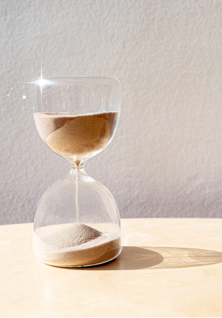 A person using an hourglass to try and slow down the pace of their life