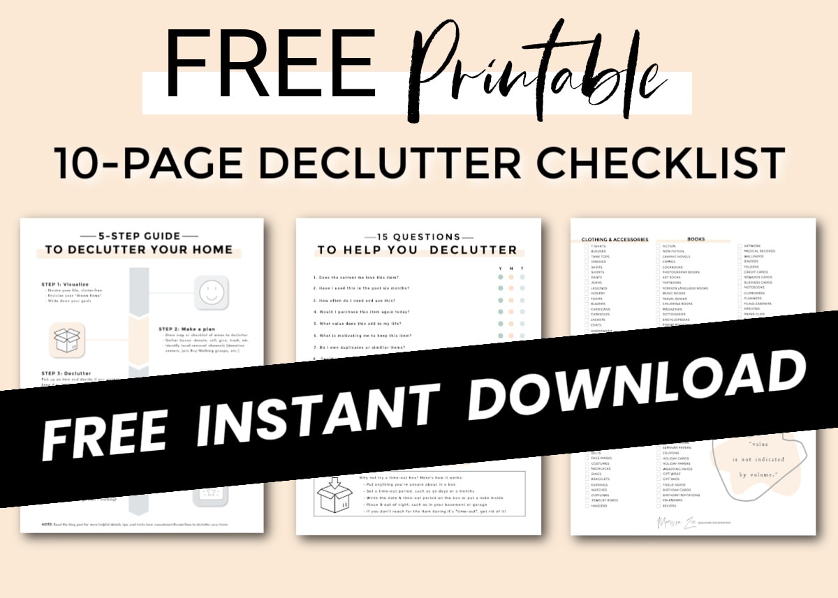 A printable home declutter checklist with over 600 things to get rid of and steps to declutter your home