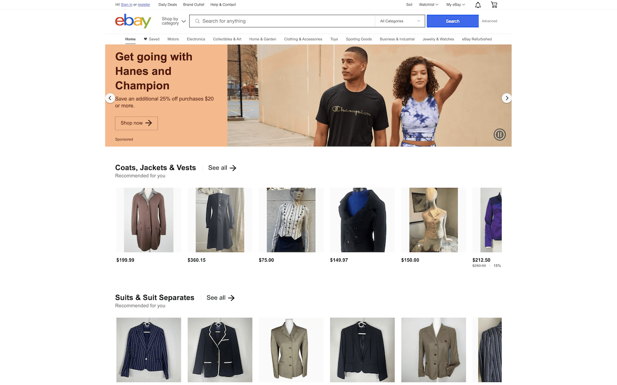 Examples of people selling clothes on eBay