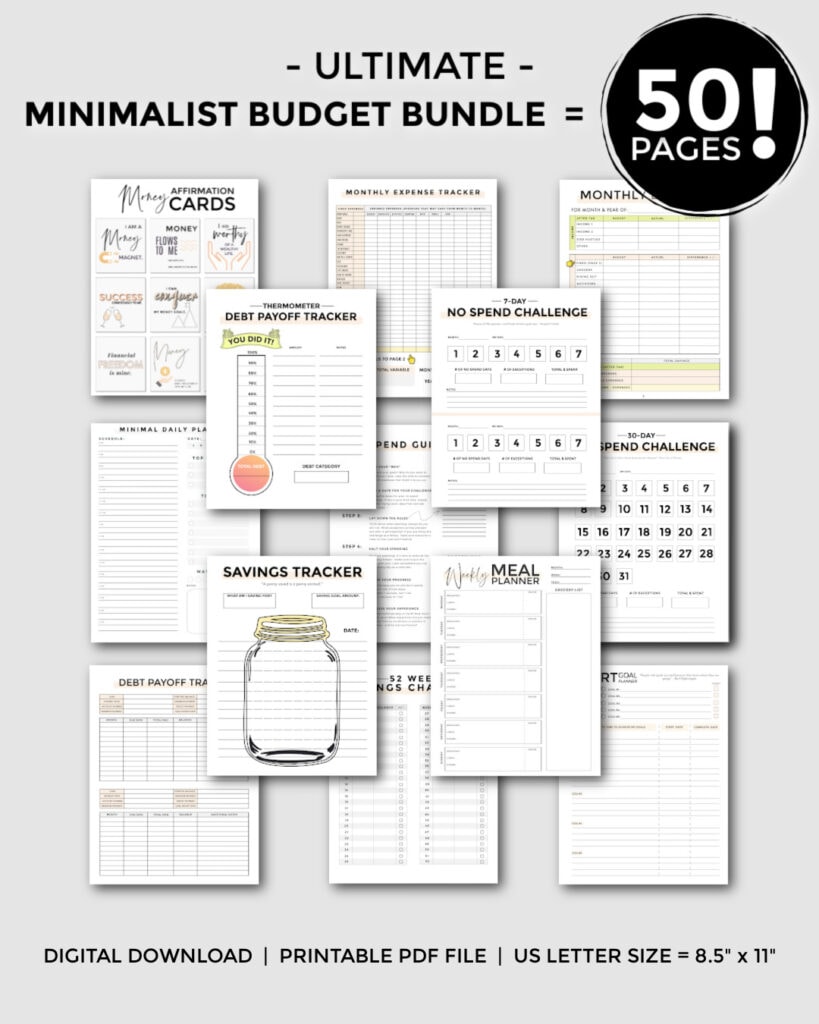 A closet up of the minimalist budget planner printable bundle