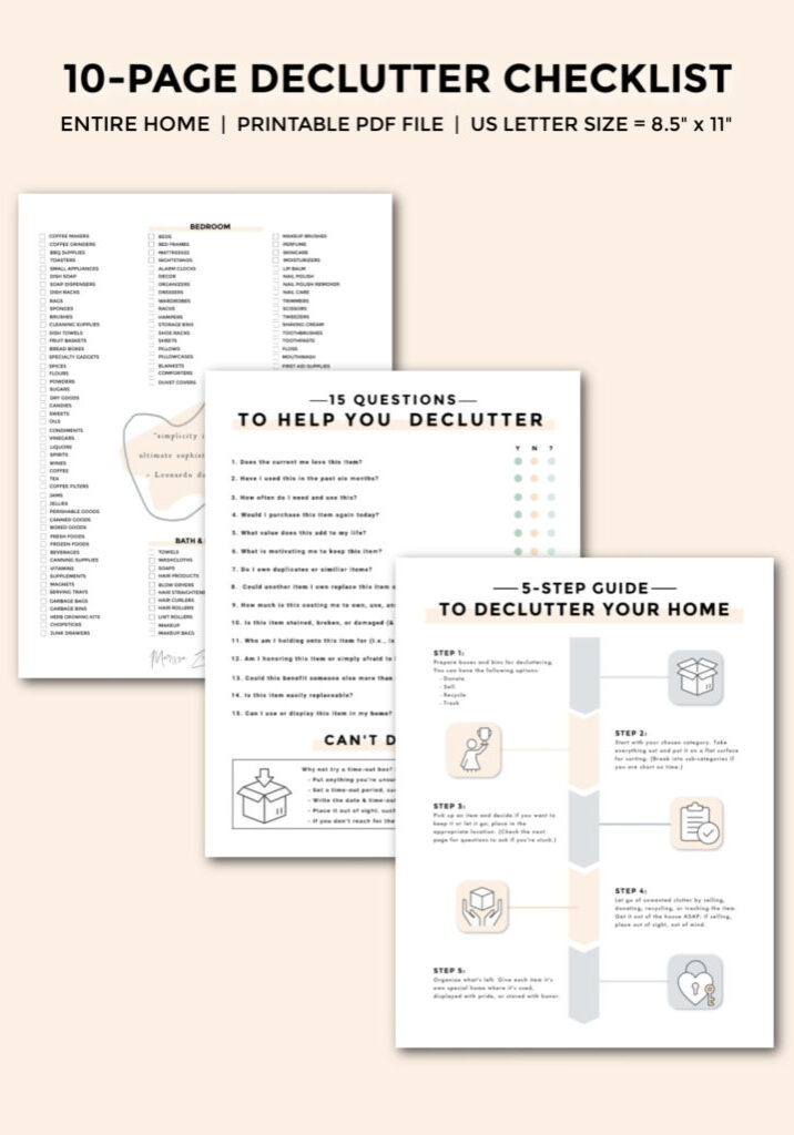 Free declutter checklist printable with 10 pages